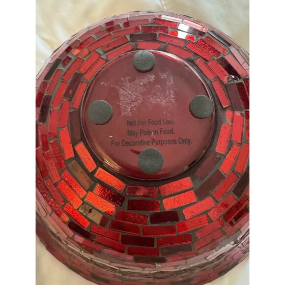 Red Glass Mosaic Decorative Bowl Holiday Christmas Home Decor - Picture 3 of 7